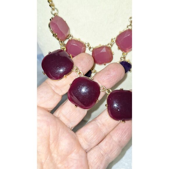 A Women's Bib Choker Necklace Pink & Purple Cabochons Elegant Cocktail Party - Picture 3 of 12